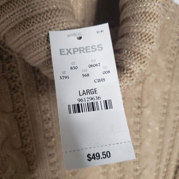 Express NWT Woman Size L Camel Gold Sparkle Turtleneck Cable Knit Cuffed Sleeve - Picture 4 of 6